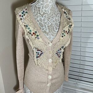 Free People beads laced patchwork cardigan size xs